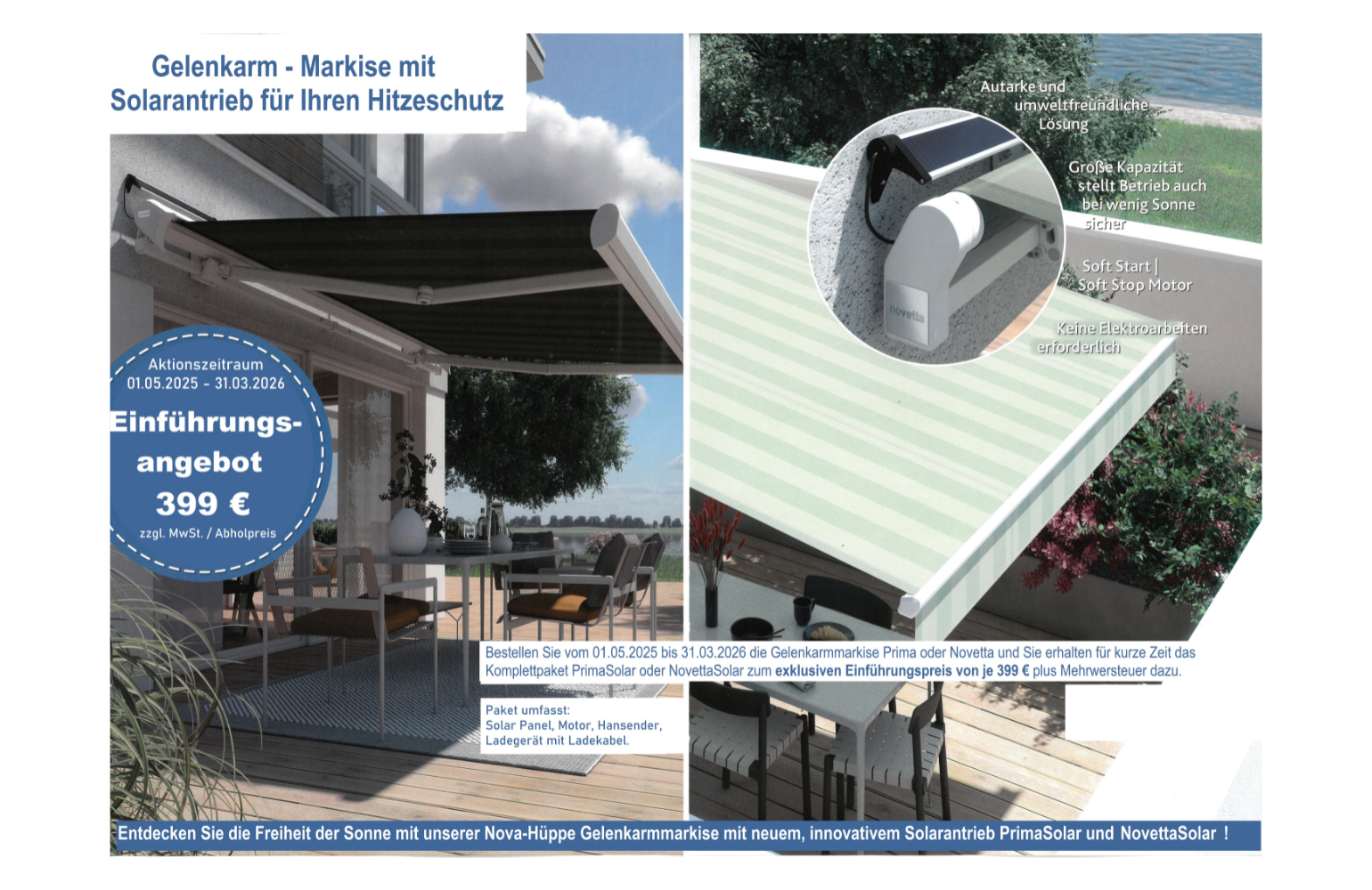 Markise, Gelenkarmmarkise, Solar, Hitzeschutz