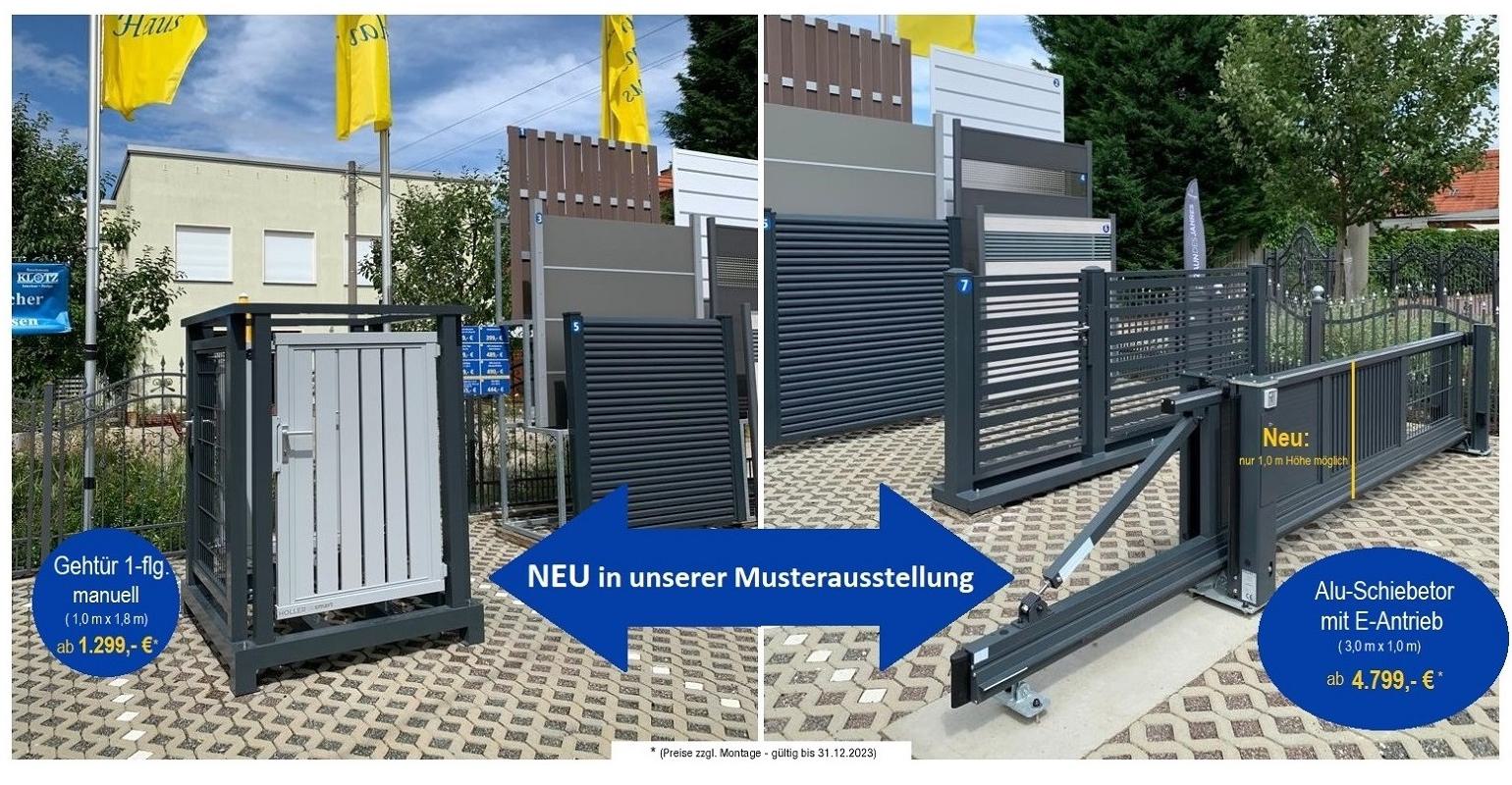 Hadra, Schiebetor, Drehtüren, Musterausstellung Hadra, Musterausstellung, Outdoor, Schiebetor, Drehtür